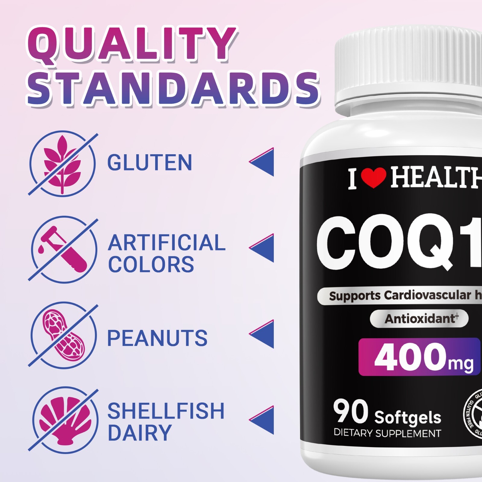 CoQ10 400mg Softgels, Dietary Supplement for Heart Health Support, 90 Softgels