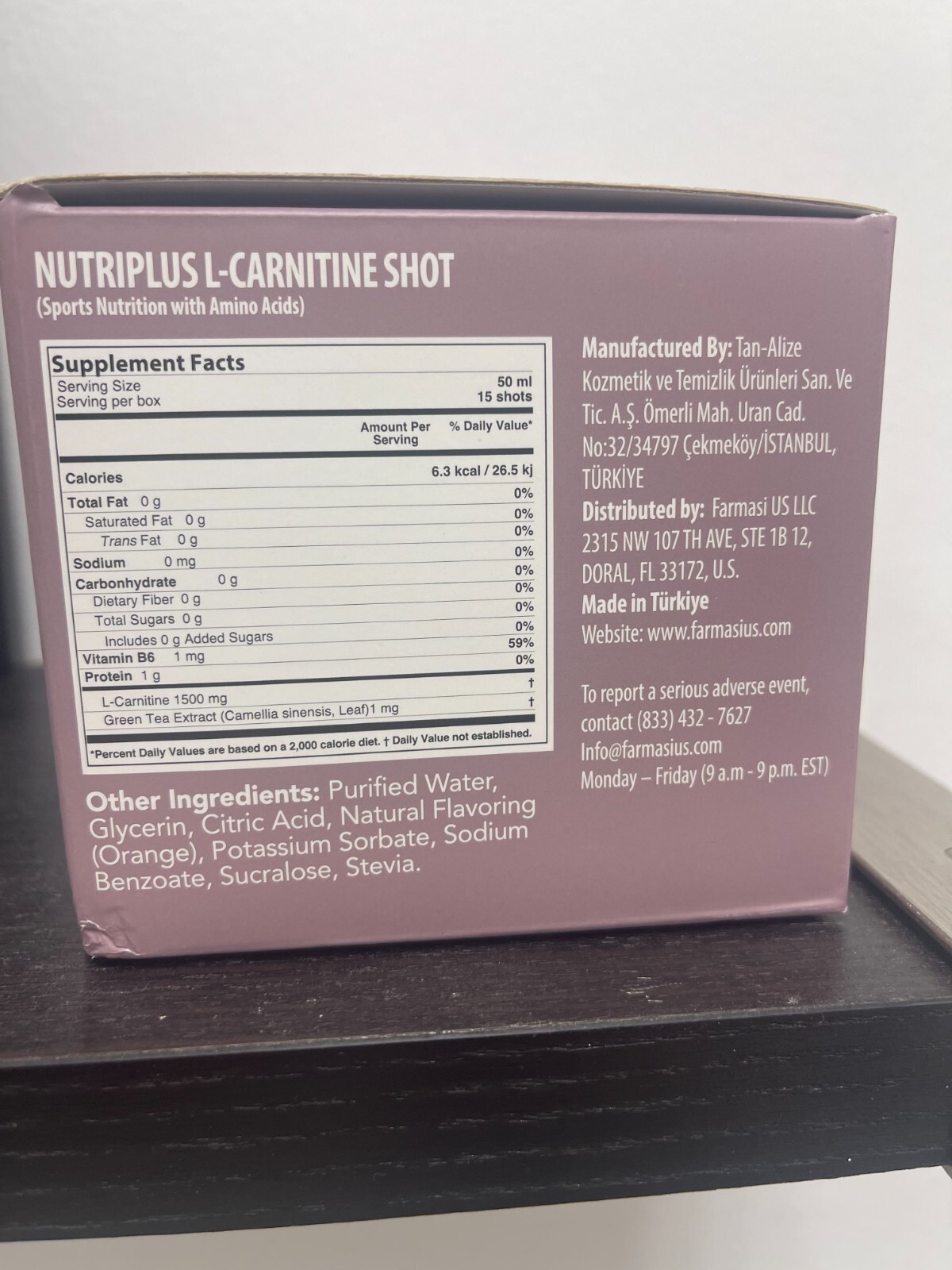 Nutriplus L-Cartinine Shot with Green Tea Farmasi 15x 50ml Dietary Supplement