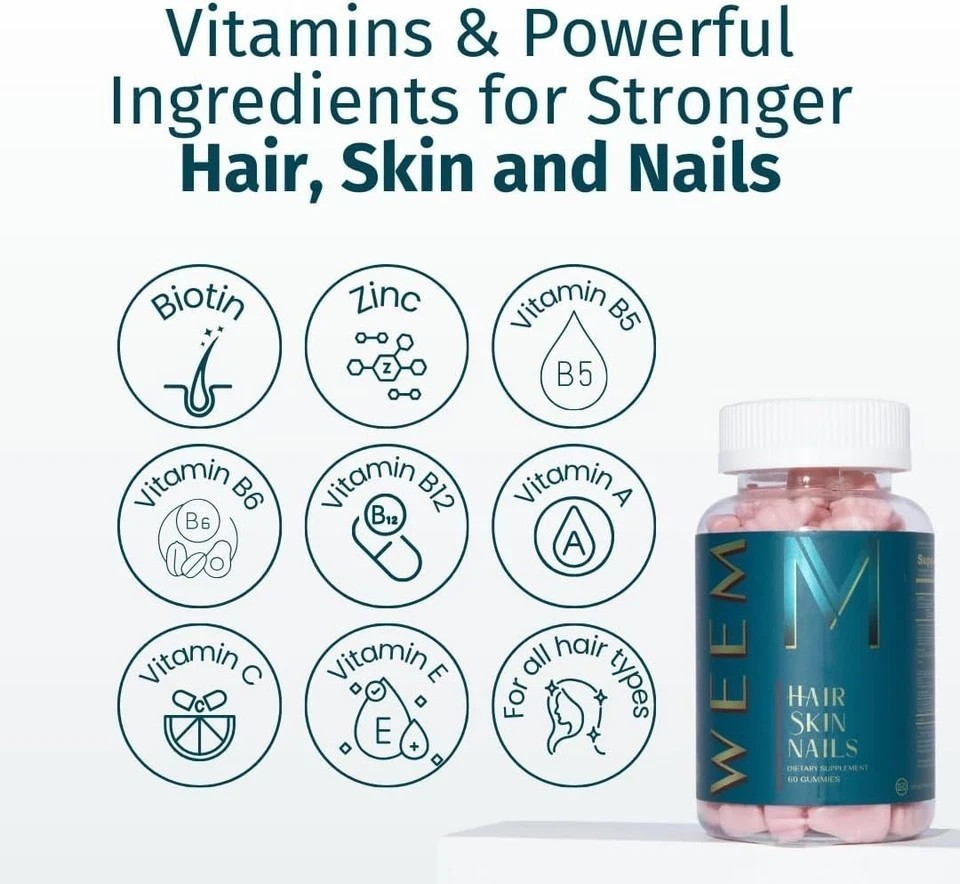 3 Packs WEEM Hair Skin and Nails Gummies, Vegan biotin Vitamins, Healthy Hair