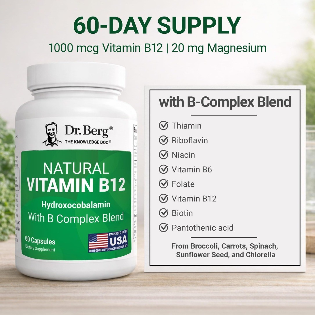 Dr. Berg New Natural Vitamin B12 1000 mcg Hydroxocobalamin 60 Capsules – Energy