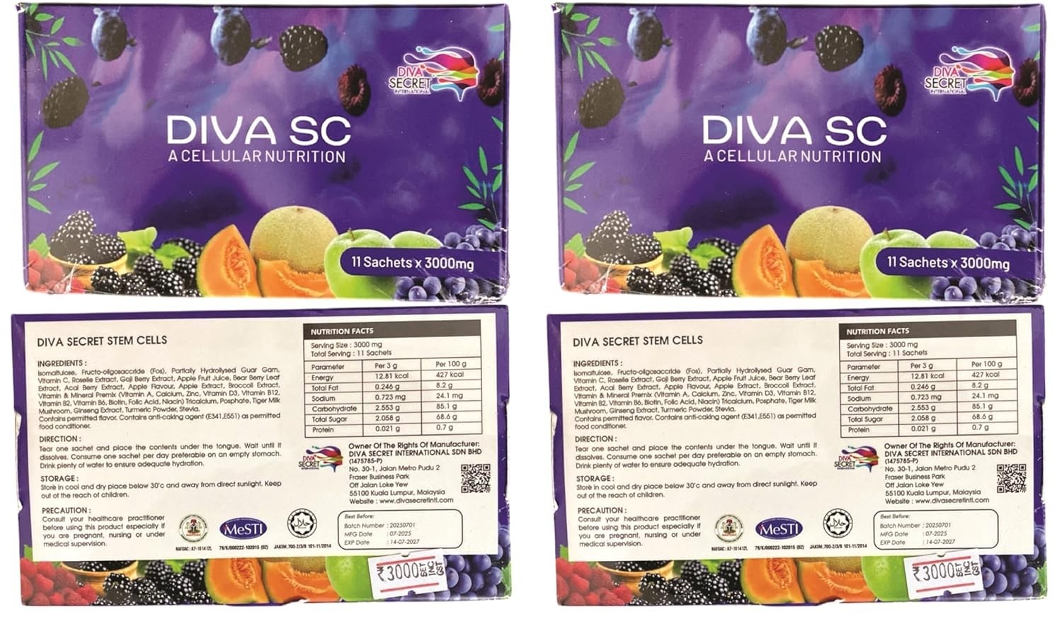 DIVA SECRET stem cell PACK OF 2 CONTAINS 22 SACHET 3G EACH MADE IN MALAYISA