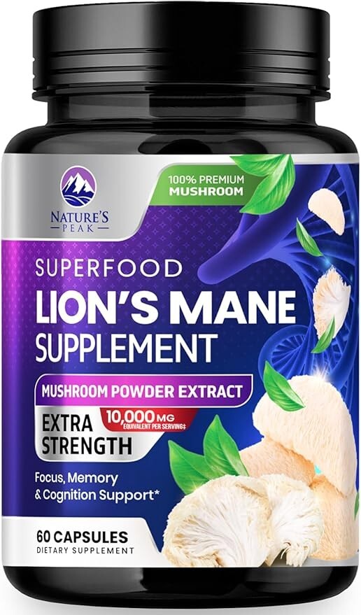 Lions Mane Mushroom Capsules 10,000mg Lion’s Mane Supplement Capsules for Memory