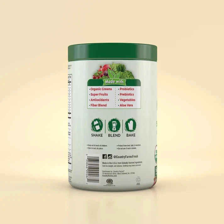 Country Farms Super Greens Organic Food Supplement Natural Flavor 10.6 oz 6PK