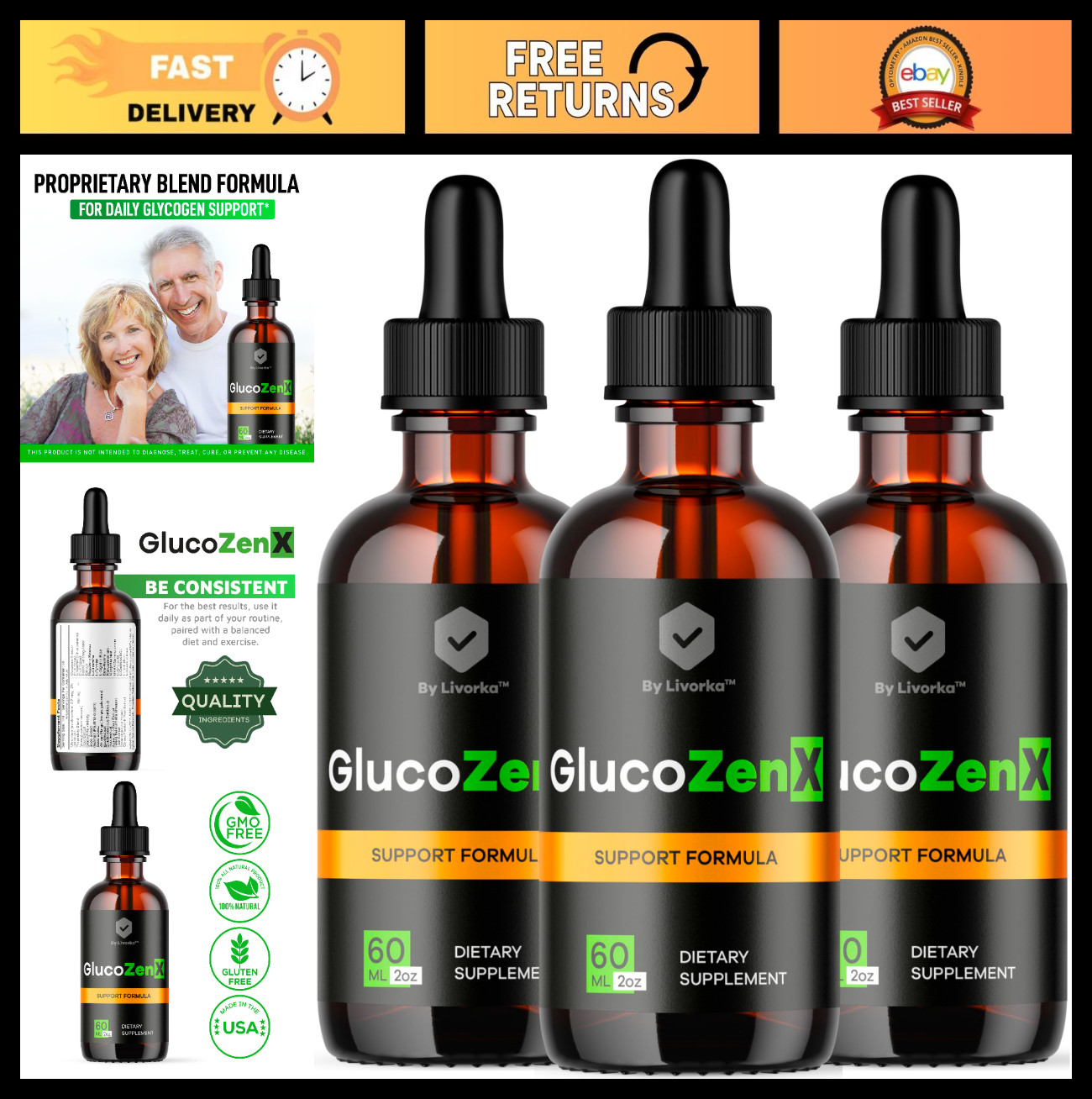 3 Pack Glucozenx Liquid Drops – Advanced All-Natural Formula for Health & Wellne