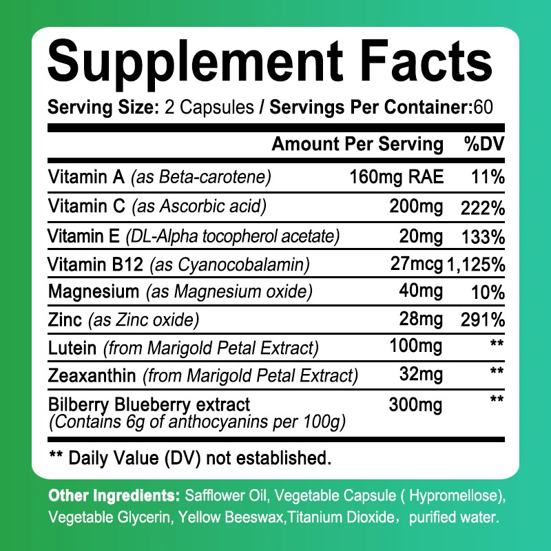 Lutein+Zeaxanthin Capsules Promotes Eye Health And Vision Support – 5 Bottle