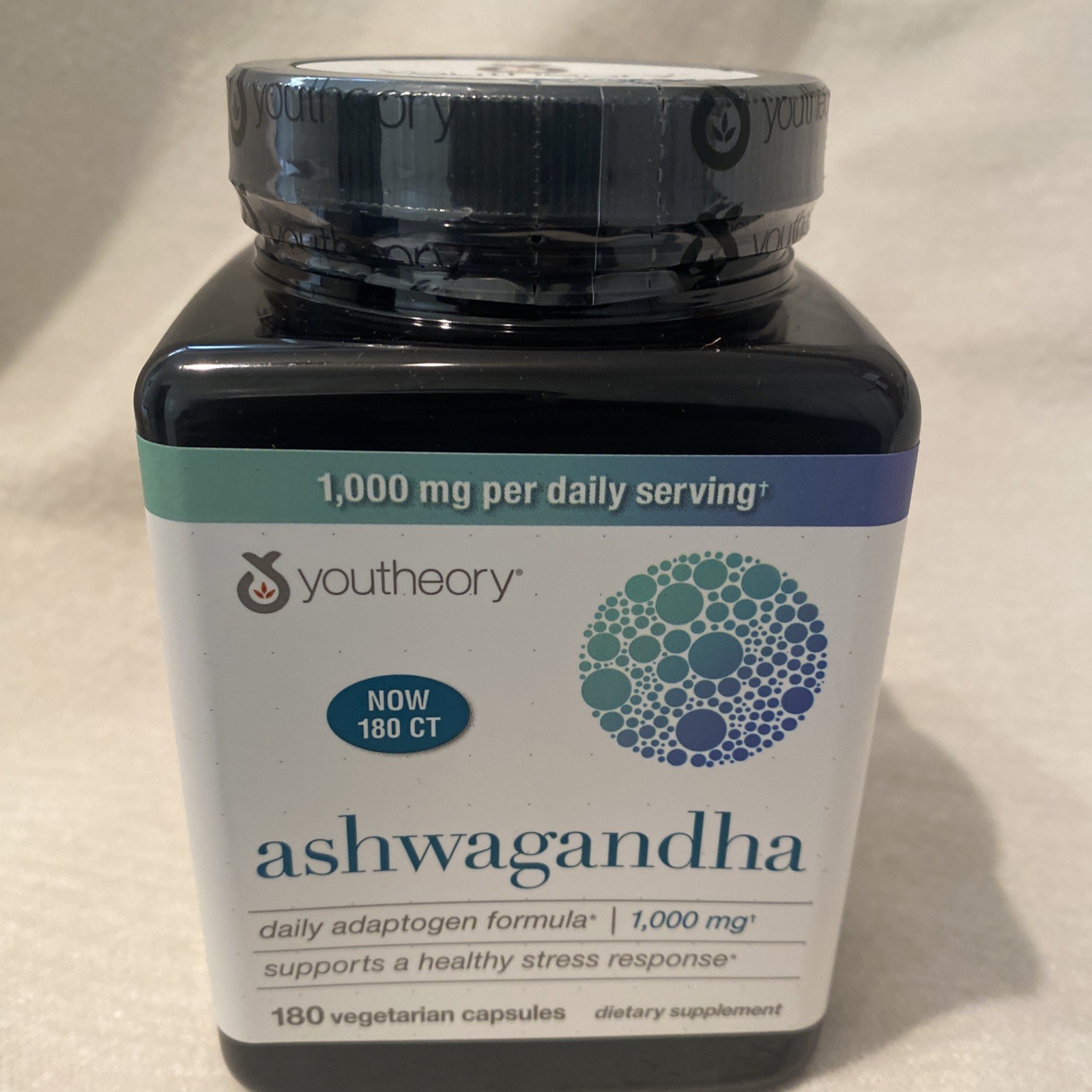 Youtheory Ashwagandha 1000 mg, 180 Vegetarian Capsules Exp.09/2027