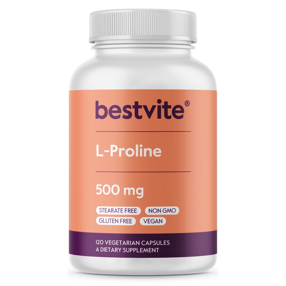 L-Proline 500mg (120 Vegetarian Capsules)- No Stearates- No Fillers- Vegan