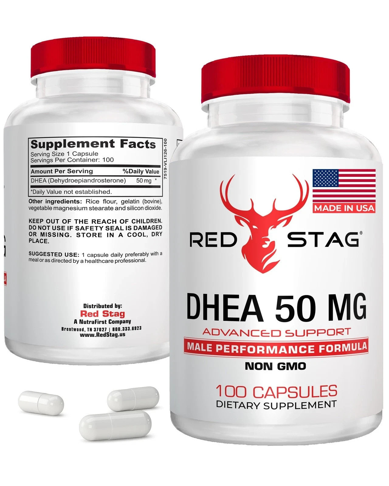 Red Stag DHEA 50mg Metabolism & Energy Levels for Healthy Aging & Muscle 100ct.