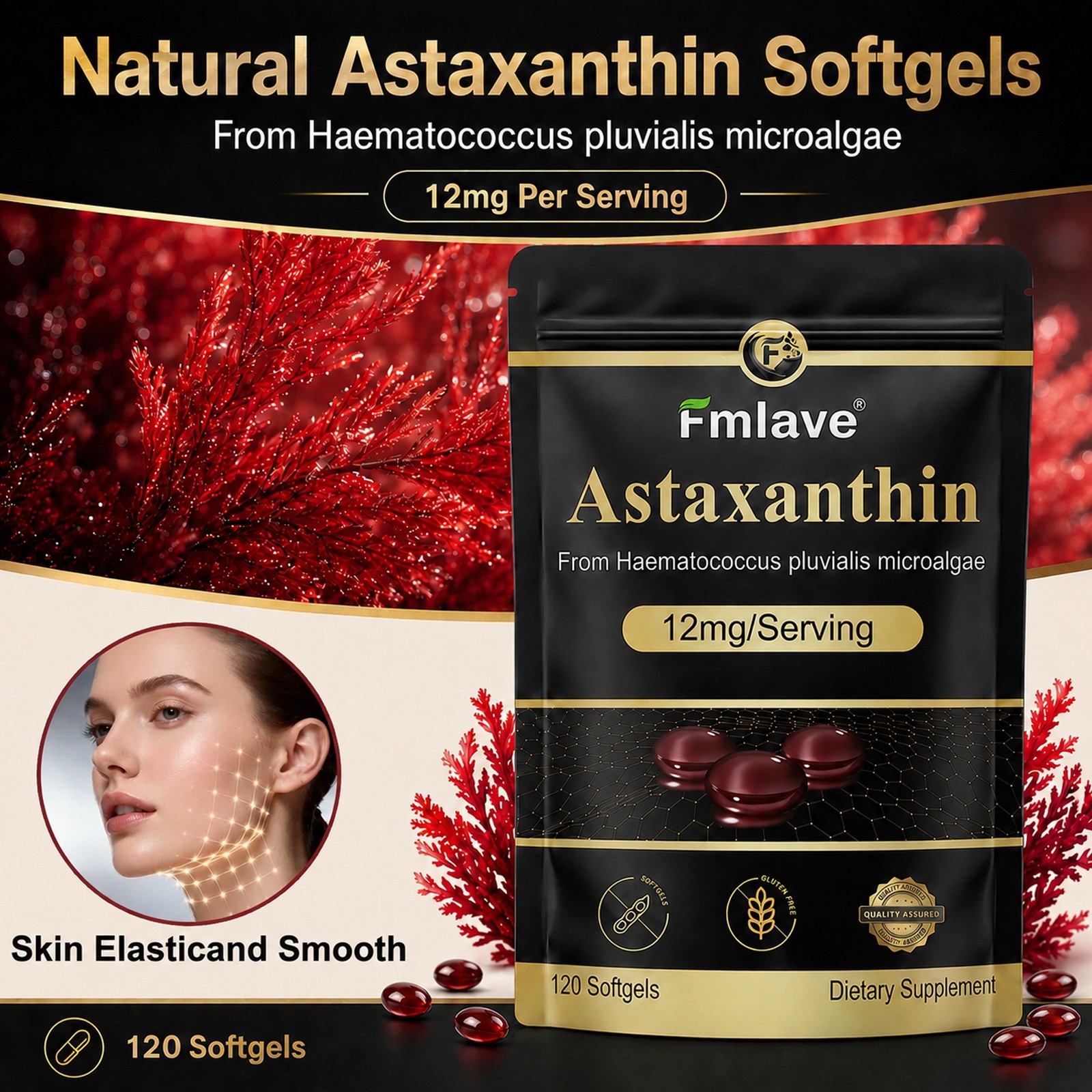 3pack Micro Ingredients Astaxanthin 12mg, 360 Softgels, Natural Antioxidant Skin