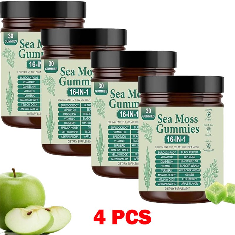 16 Organic 1 | Sea Moss Gummy Extract Irishmoss in 6000Mg | Green Apple Flavor
