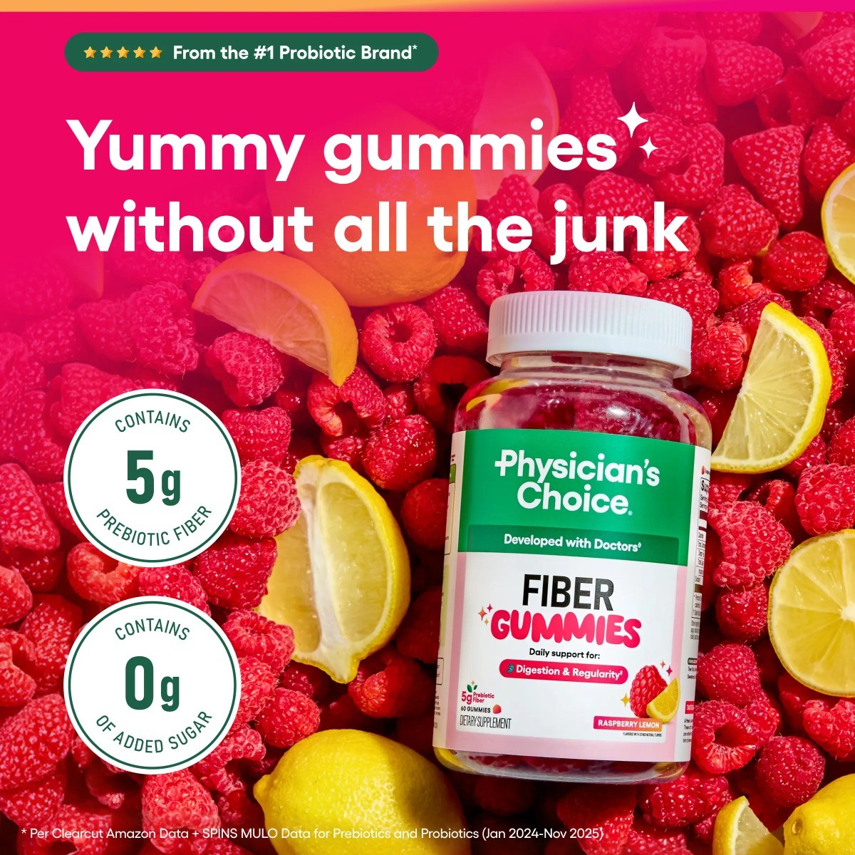 Physician’s Choice Fiber Gummies,Digestive Wellness & Regularity, Vegan Sugar-Fr