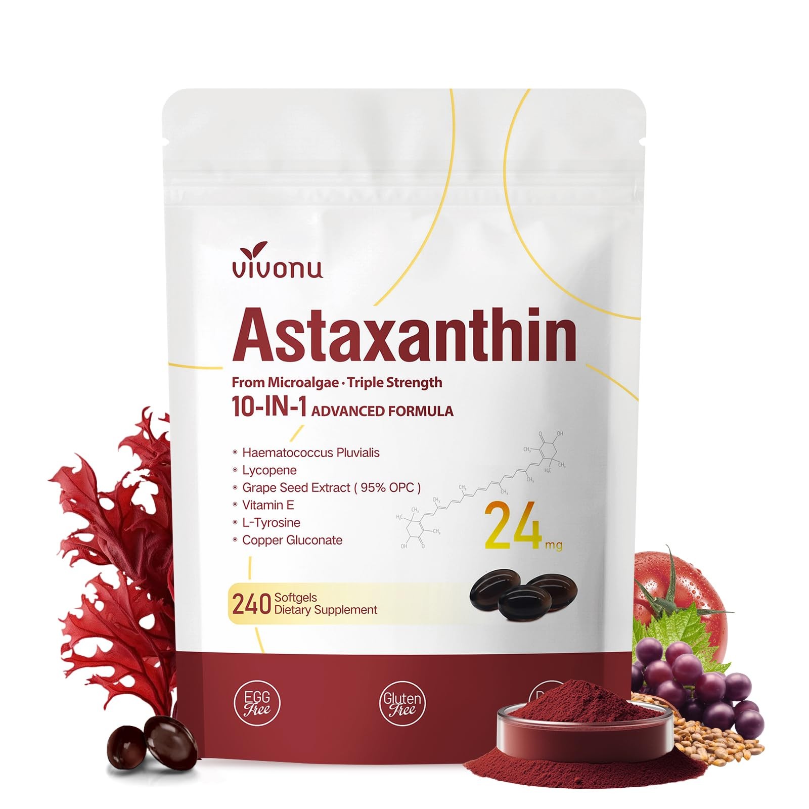 Comprehensive 10-in-1 Astaxanthin 24mg: Eye, Joint, Skin & Antioxidant Support