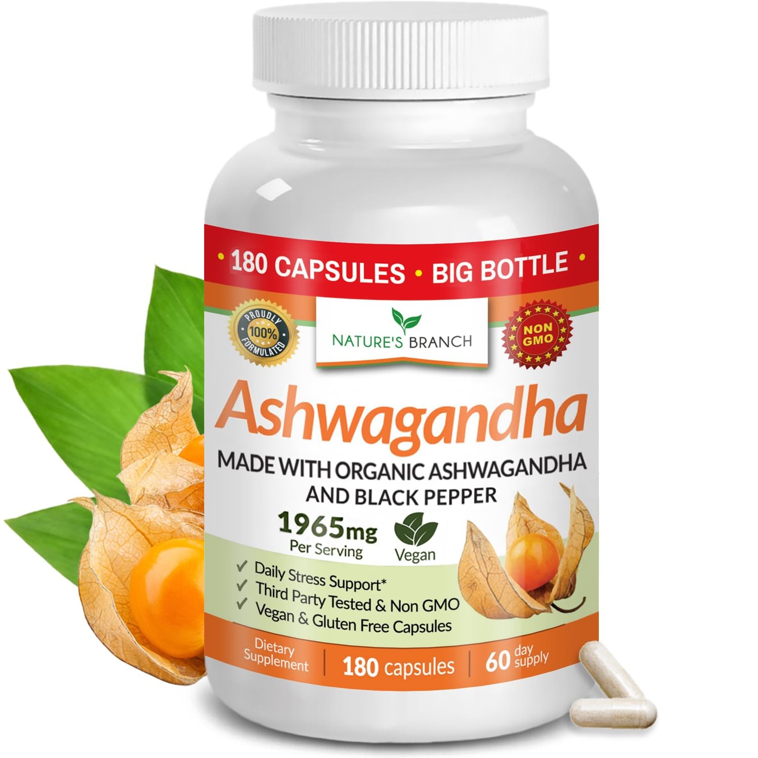 UDAF Certified Organic Ashwagandha with Black Pepper, 1965mg Extra Strength …