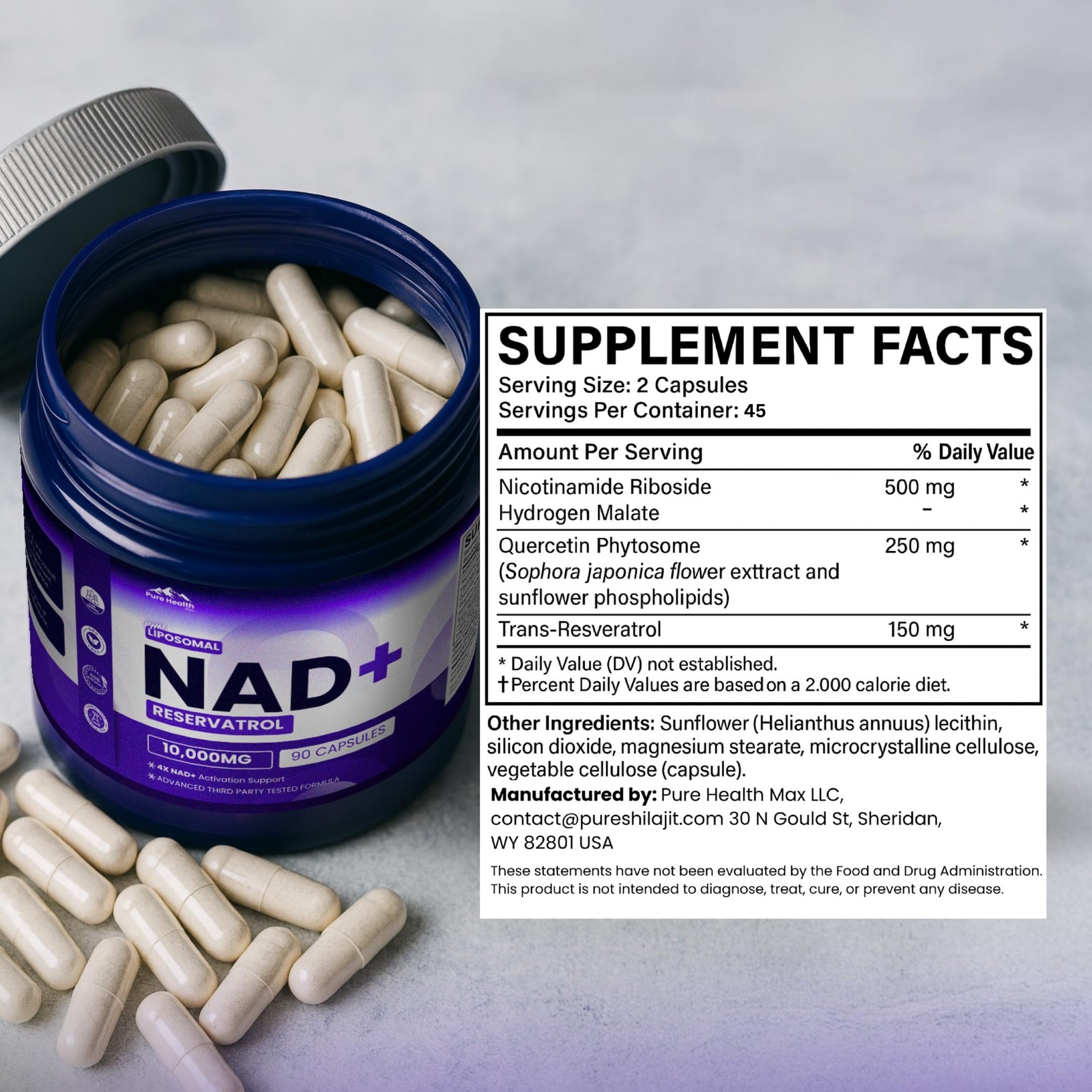 PHM NAD Resveratrol Supplement – 10,000MG Extra Strength | NAD+ Liposomal Sup…
