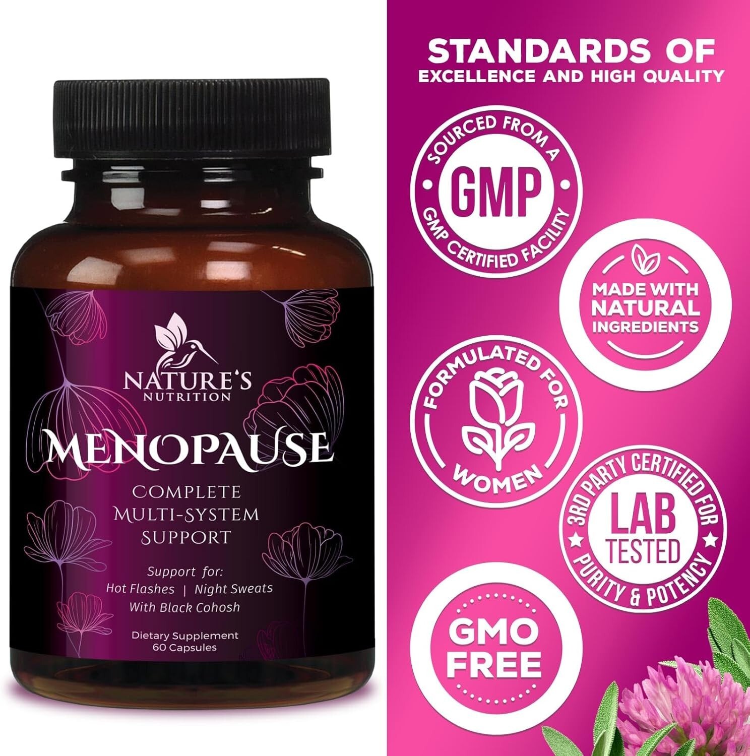 Menopause Support Supplement Highest Potency 1256mg Hot Flash Relief for Women