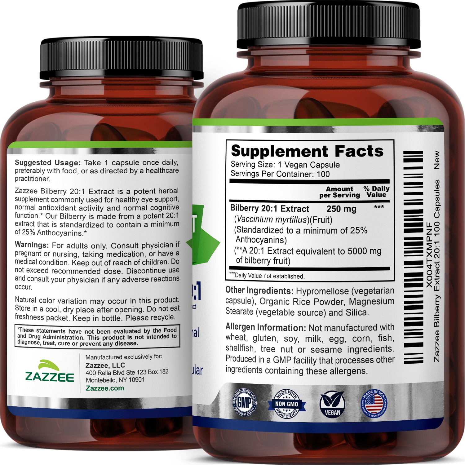 Zazzee Extra Strength Bilberry 20:1 Extract, 25% Anthocyanins, 5000 mg Strength