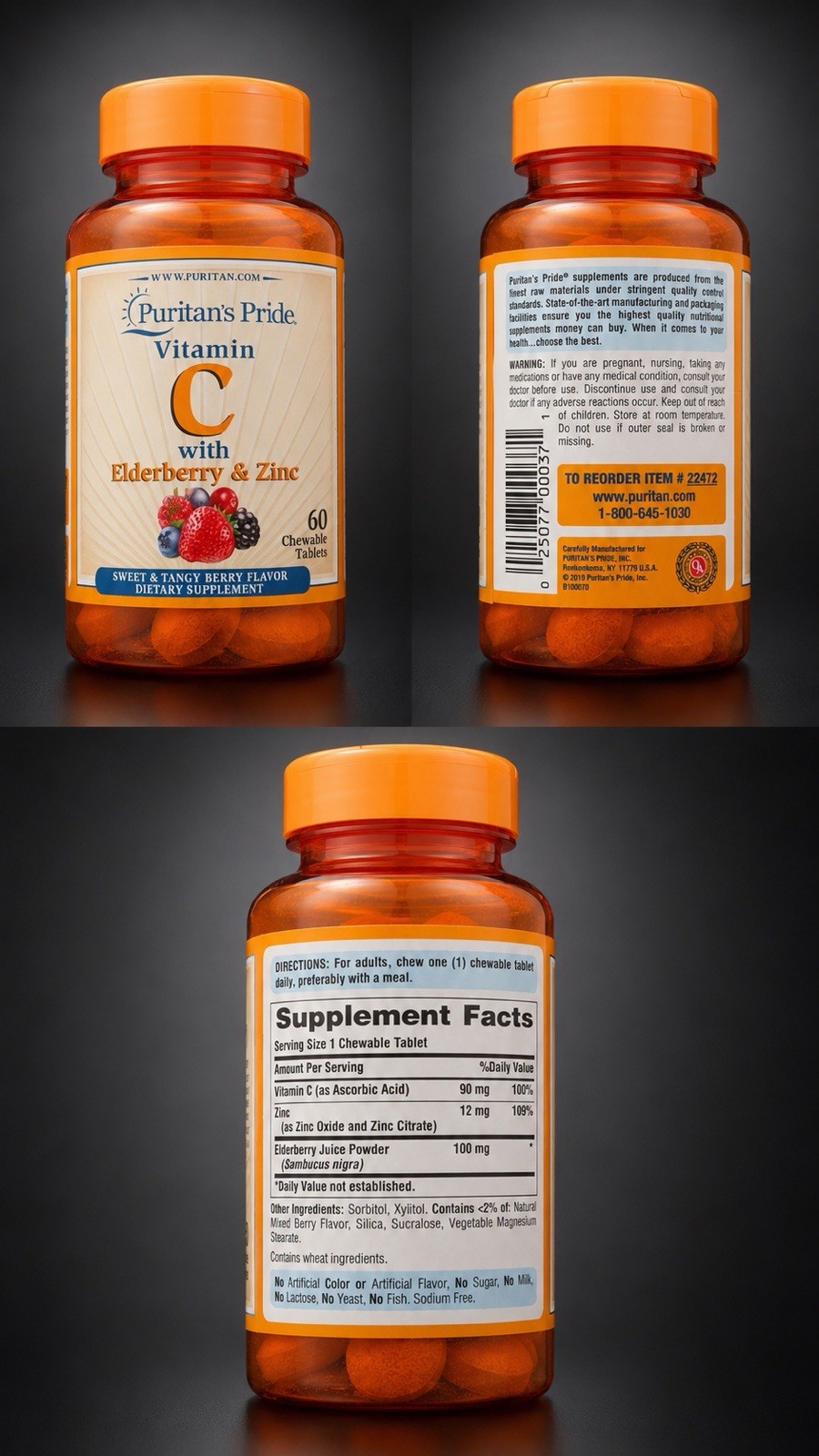 Puritan’s Pride Vitamin C with Elderberry & Zinc-60 Chewables Tablets Exp 08/27