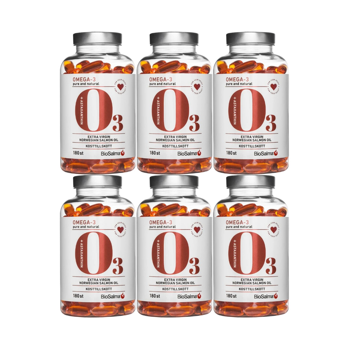 6x BioSalma Omega-3 Salmon Oil 1000mg 180 Capsules Norwegian Salmon Astaxanthin