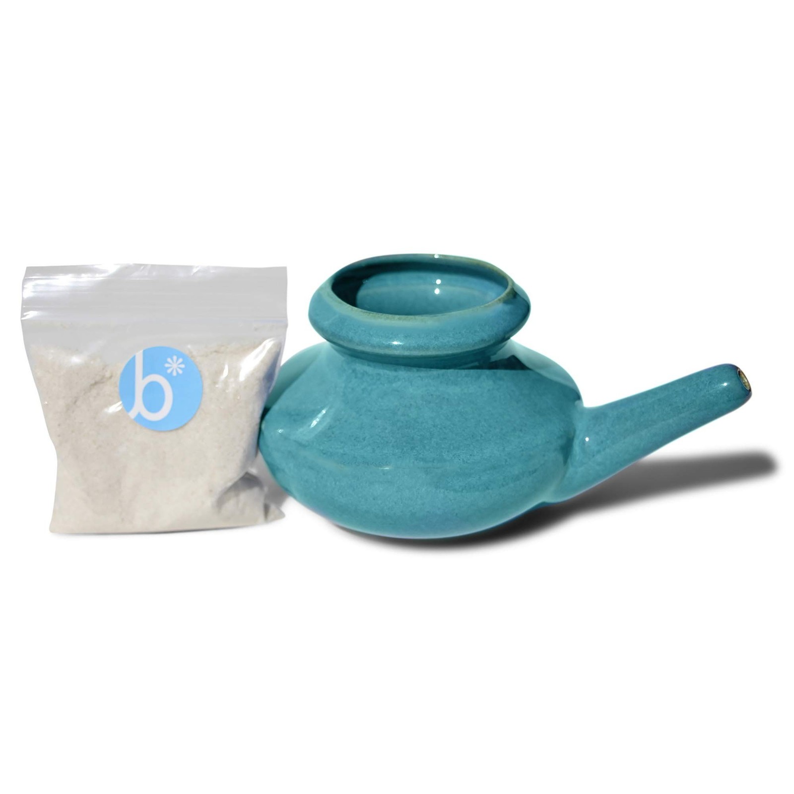 Baraka USA Ceramic Neti Pot w/ 2oz Mineral Sea Salt – Saline Nasal Rinse f