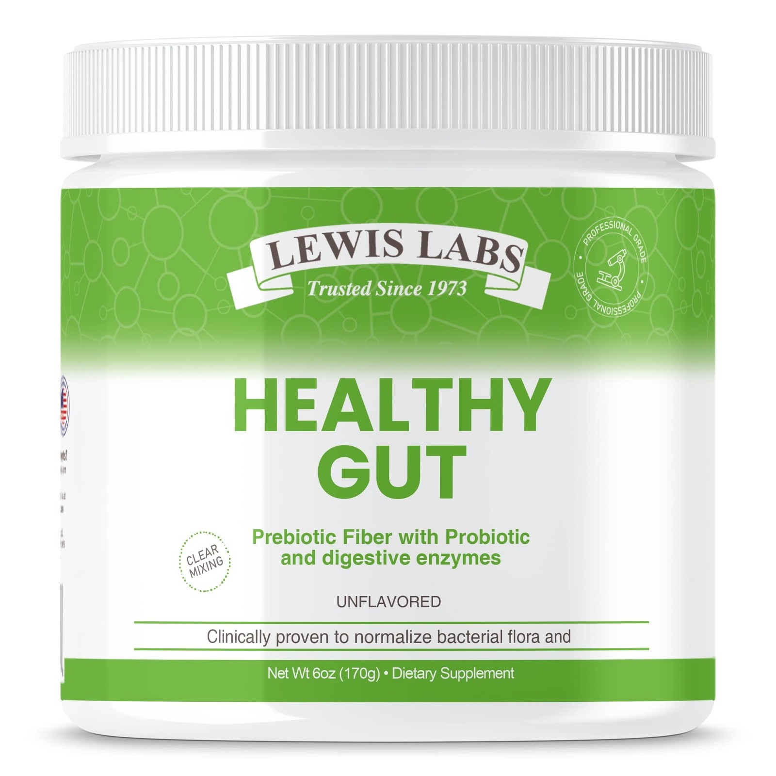 Lewis Labs Healthy Gut Prebiotic Fiber 6 Oz, Prebiotic Fiber with Probiotics,…