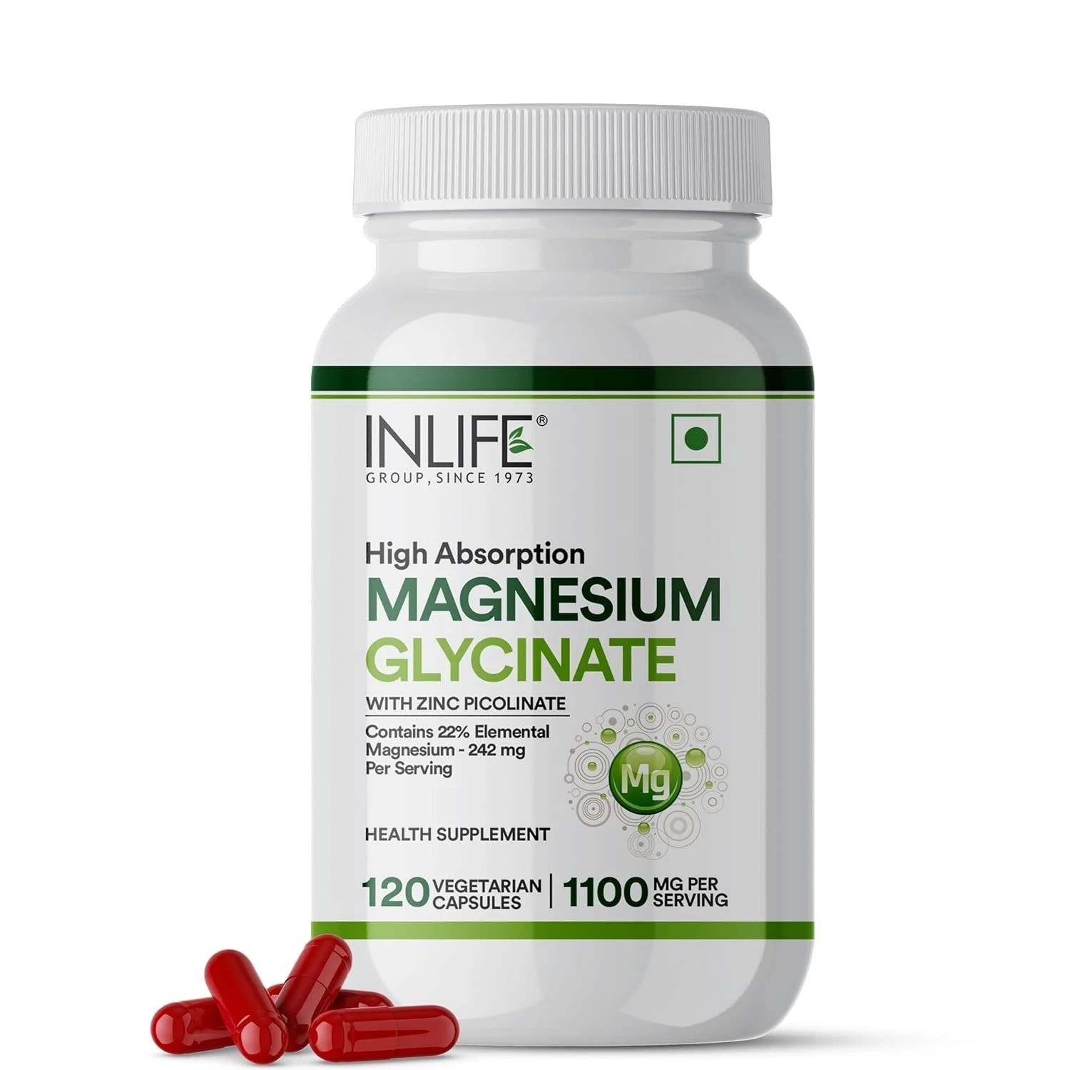 INLIFE Magnesium Glycinate Supplement 1100mg (Elemental Magnesium 242mg) 120N S9