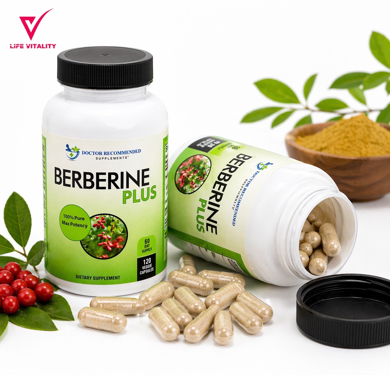 Berberine Plus 1200mg 240 Veggie Capsules 2 Pack Immune Support Fórmula