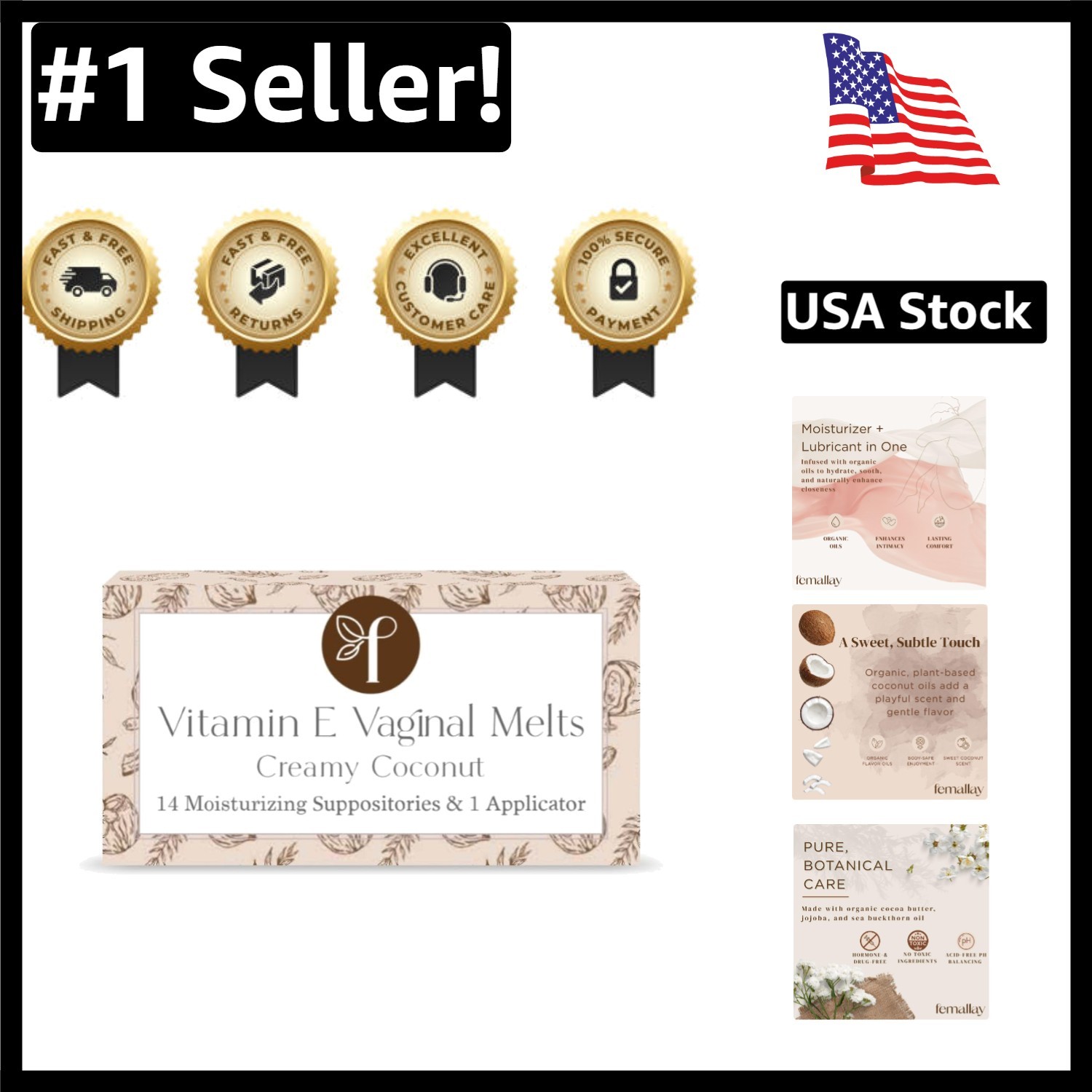 Organic Coconut Vaginal Melts – 14 Count Pack for Natural Feminine Relief