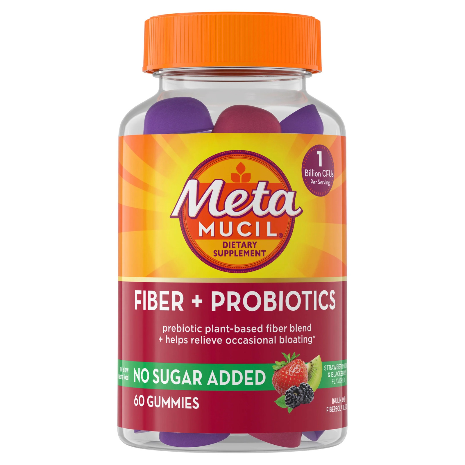 Strawberry Kiwi Blackberry Fiber Gummies with Probiotics 60 Count 2 Pack Metamuc