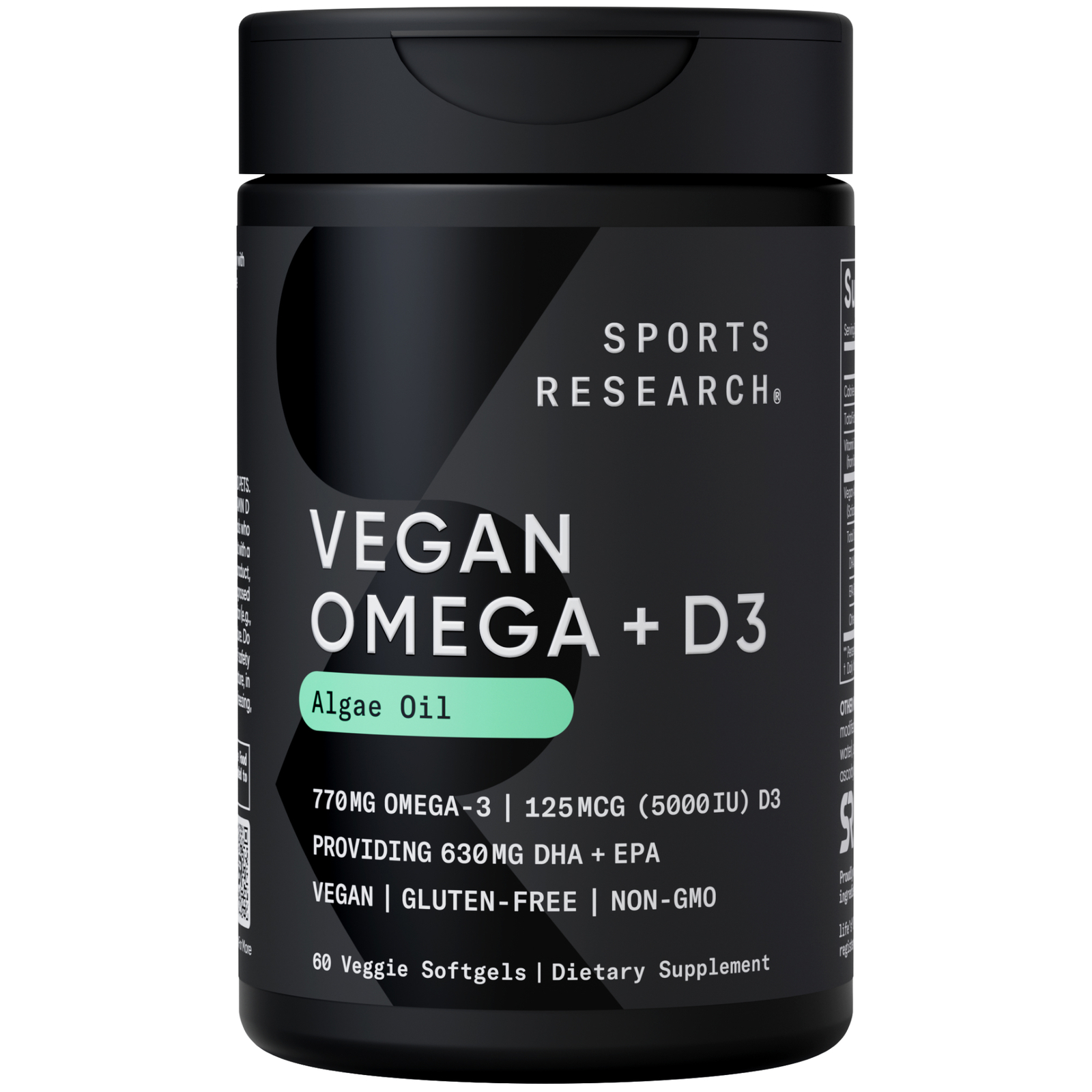 Vegan Omega-3 w/ Vitamin D3 Fish Oil Alternative D Algae Oil 60 Veggie Softgels