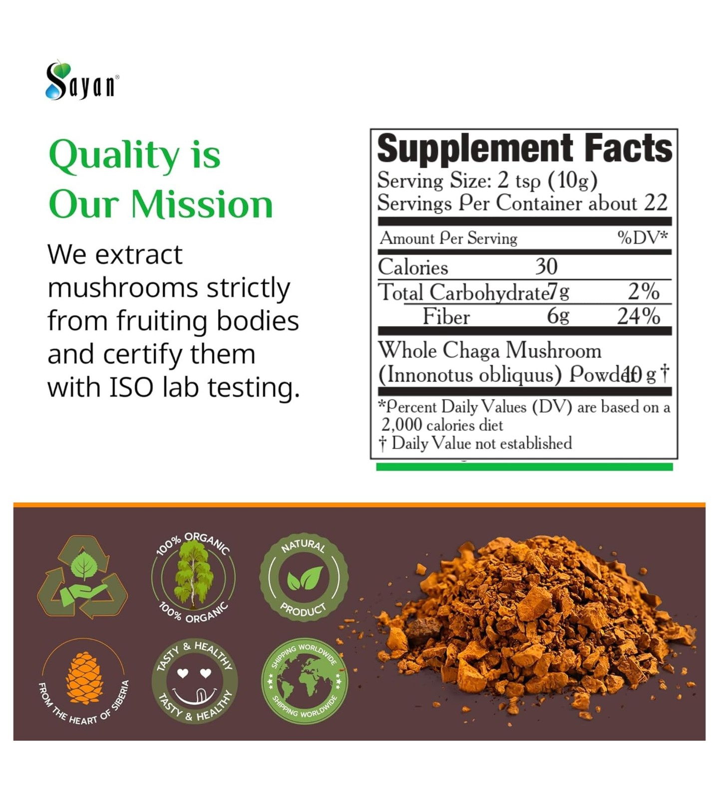 Sayan Siberian Pure Raw Coarse Chaga Powder 8 Oz / 226g – Premium Wild Forest…