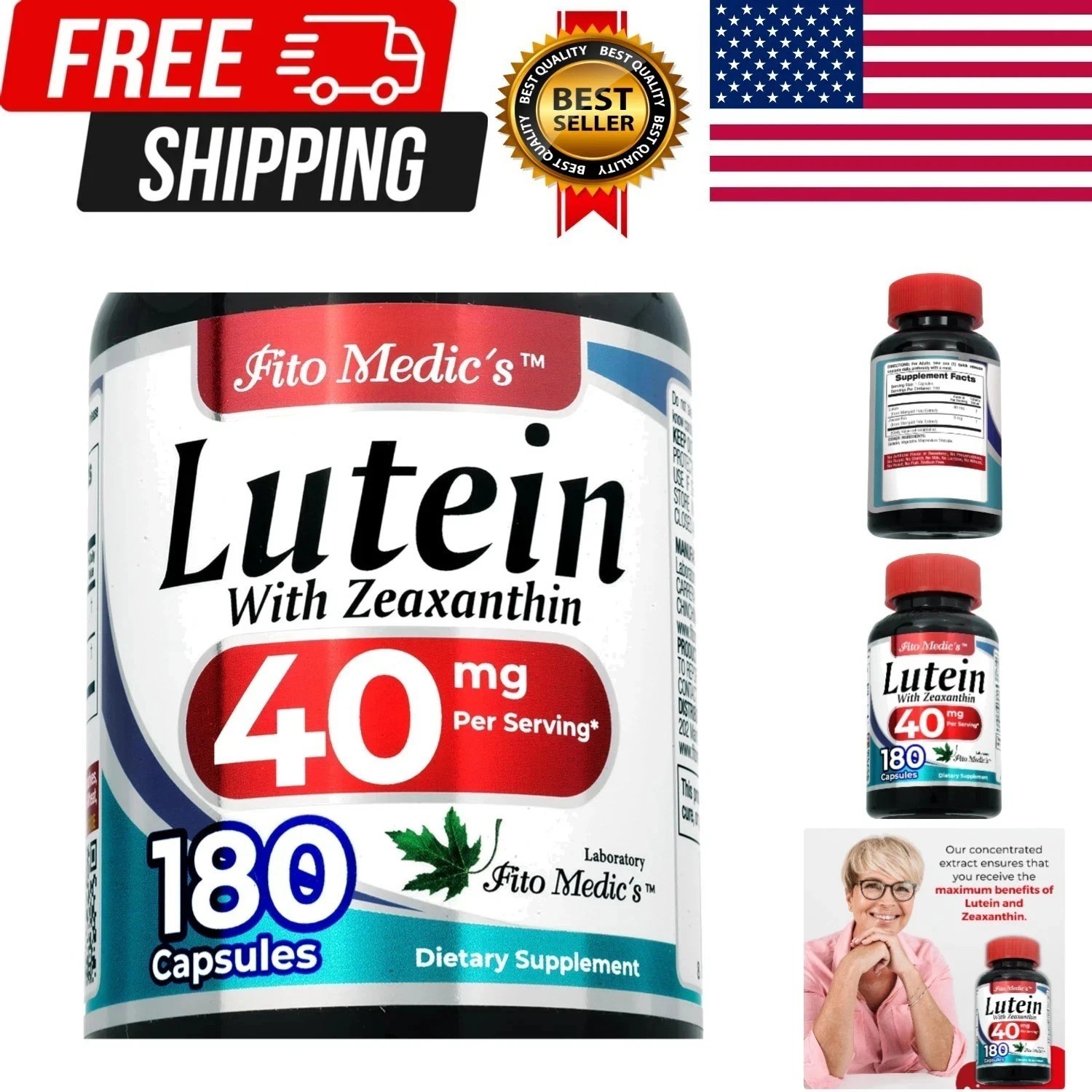 Lab | Lutein |180 Capsules |40 Mg| Lutein 40Mg | Lutein and Zeaxanthin Supplemen