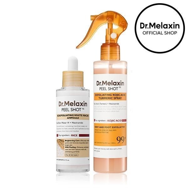 Dr.Melaxin Body & Face Peel Shot Duo: Kojic Acid, Rice Peeling Ampoule for Glow