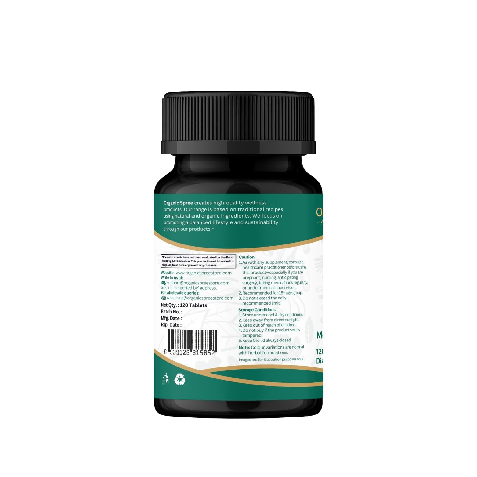 ORGANIC SPREE Moringa Oleifera 120 Tablets USDA Organic Drumstick Leaf