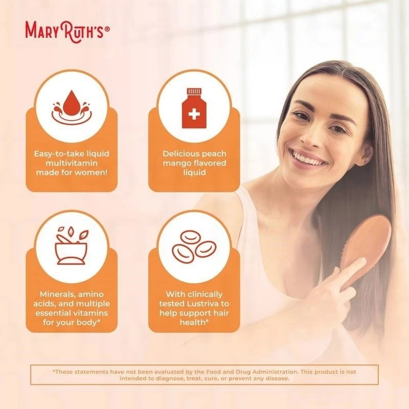 Mary Ruth’s Liquid Morning Multivitamin + Hair Growth – Peach Mango – 15 fl oz++