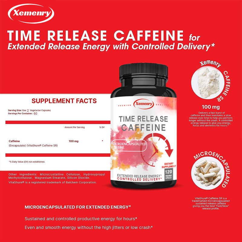 Time Release Caffeine 100mg-Energy & Endurance Support,Improve Clarity & Focus