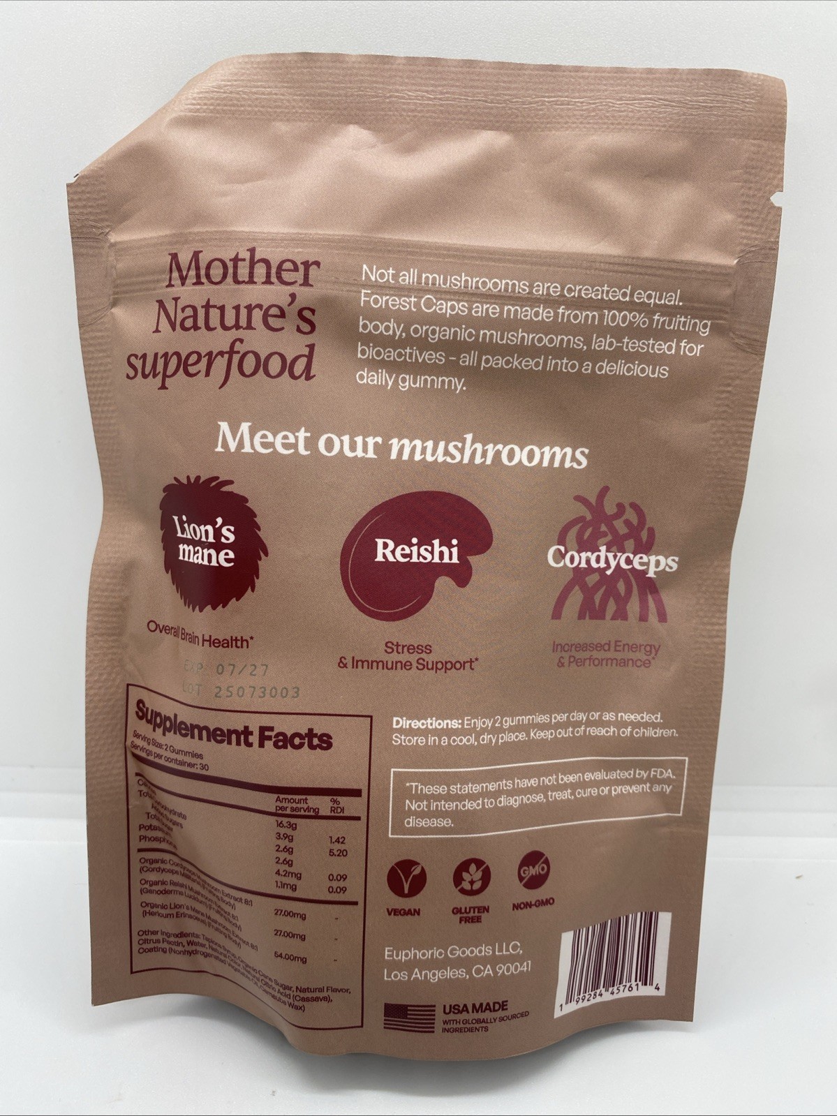 Forest Caps Mushroom Gummies Wild Raspberry 60 Gummies Lion’s Mane Reishi NEW