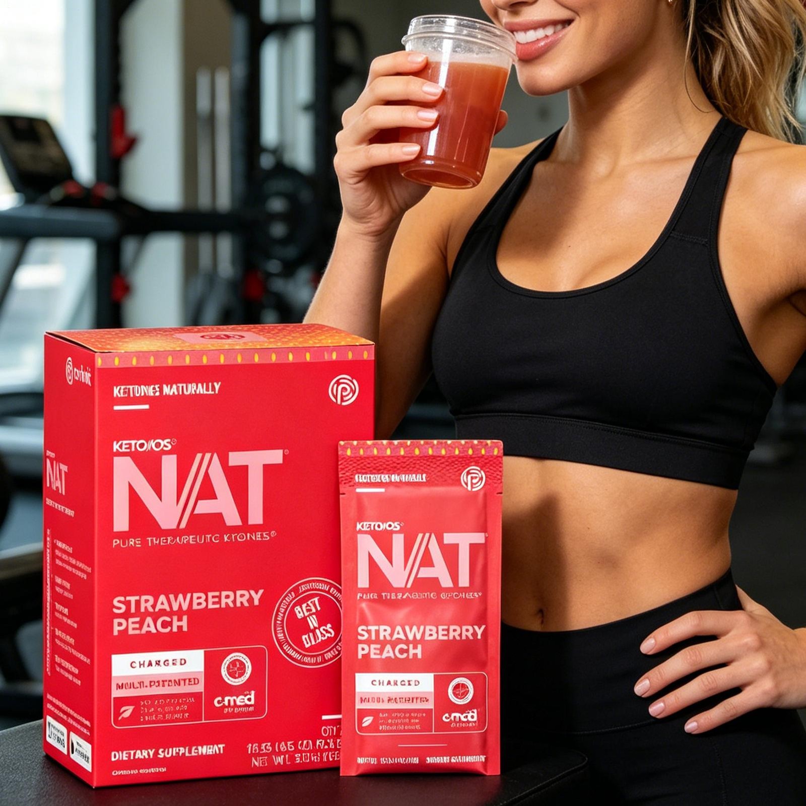 PRUVIT Ketone Drink Keto Nat STRAWBERRY PEACH Charged 20 Pack