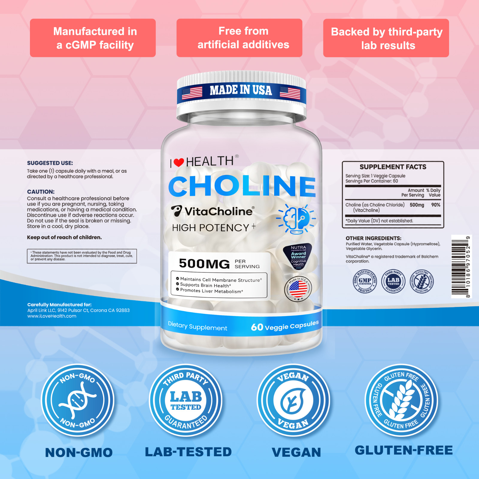 Choline 500mg – High Potency Choline Liquid Supplement – Support Cognitive Liver