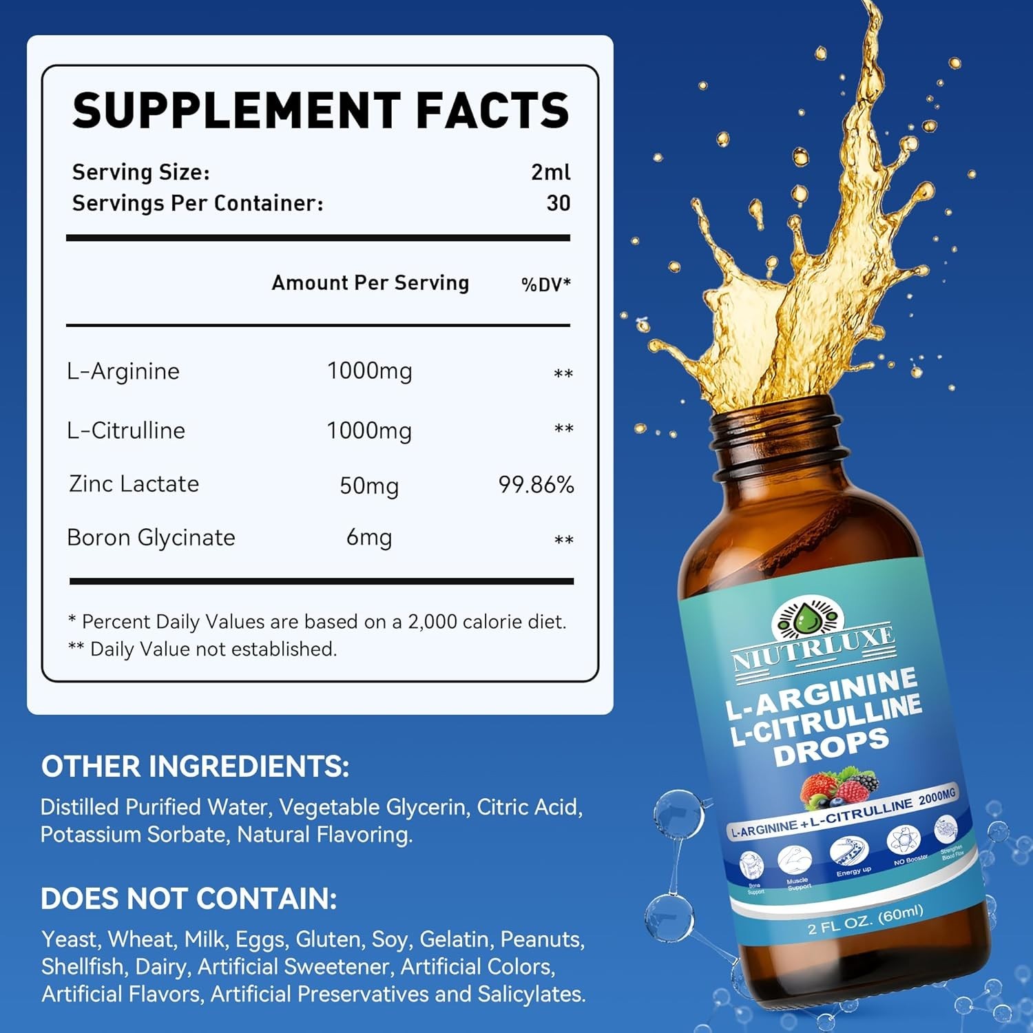 NIUTRLUXE LArginine LCitrulline Drops Liquid, LArginine for Men with Boron an…