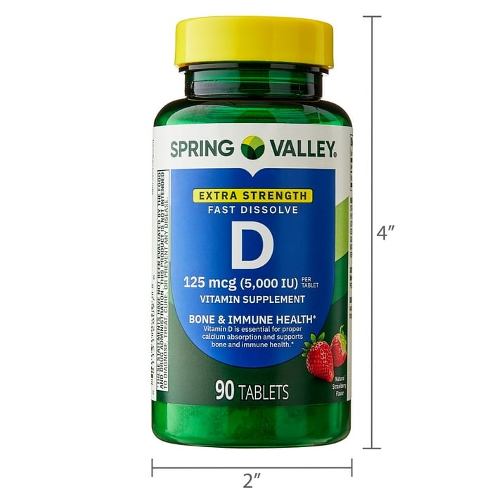 3 Pack Spring Valley Vitamin D3 5000 IU Fast Dissolve Tablets Strawberry 90 CT