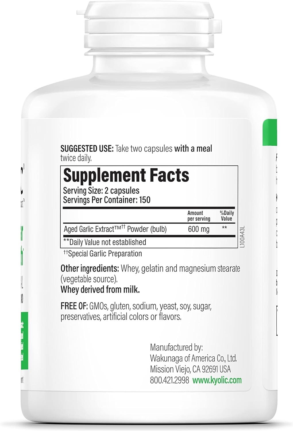 KYOLIC ODORLESS ORGANIC AGED GARLIC EXTRACT. 300 CAPSULES. EXP 12/2029