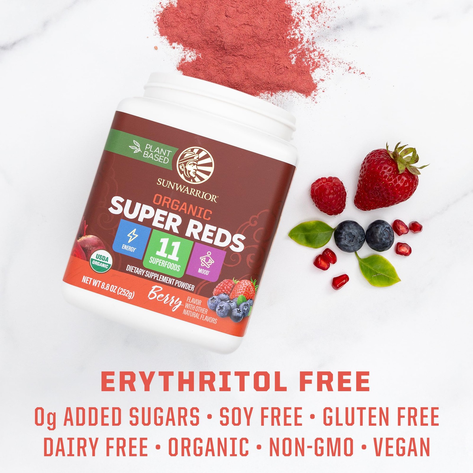 Organic Super Reds Powder 11 Superfoods with Beet Root, Berries, Reishi & Cor…