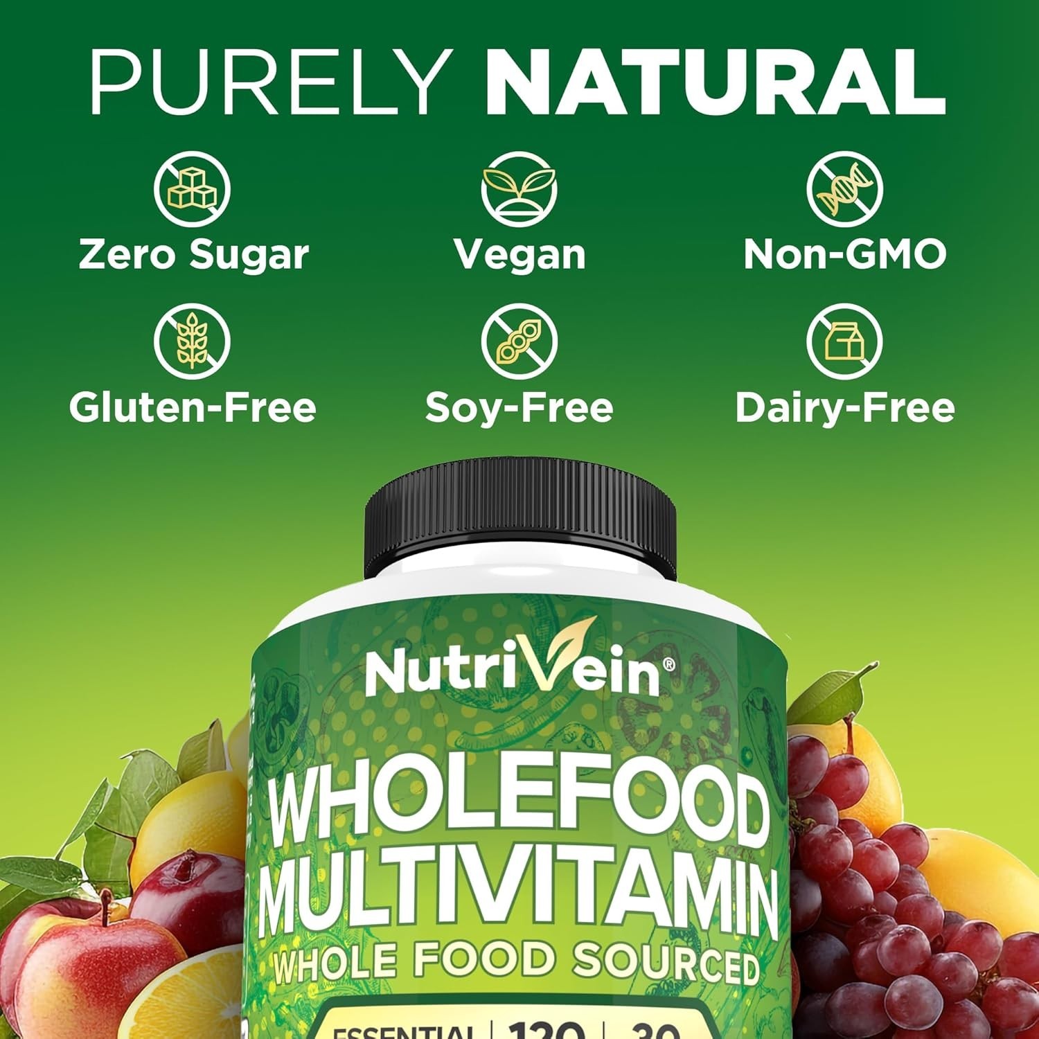 Multivitaminas diarias de alimentos integrales naturales, verduras y frutas