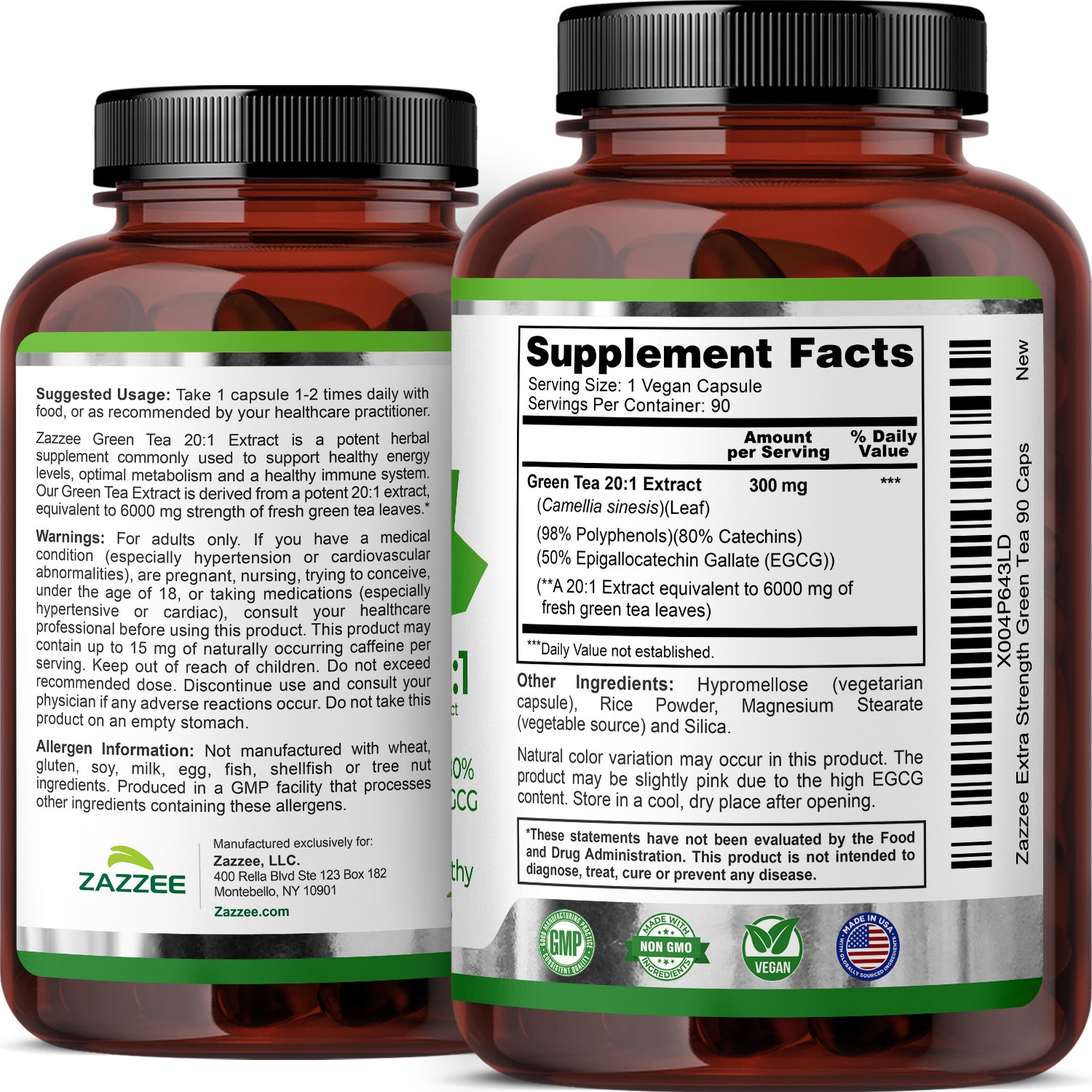 Zazzee Extra Strength Green Tea 20:1 Extract, 6000 mg Strength, 50% EGCG