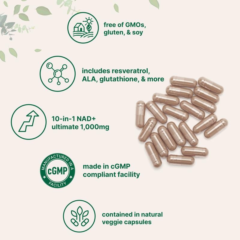 Micro Ingredients Liposomal NAD+ Ultimate 1000mg Capsules 10-in-1 Formula