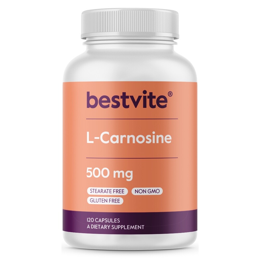 BESTVITE L-Carnosine 500mg (120 Capsules) -No Stearates-Gluten Free- NON-GMO