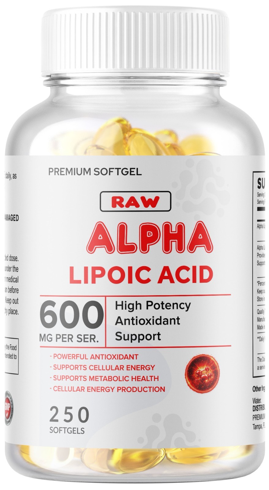 Alpha Lipoic Acid 600mg 250 Softgel with Biotin Optimizer
