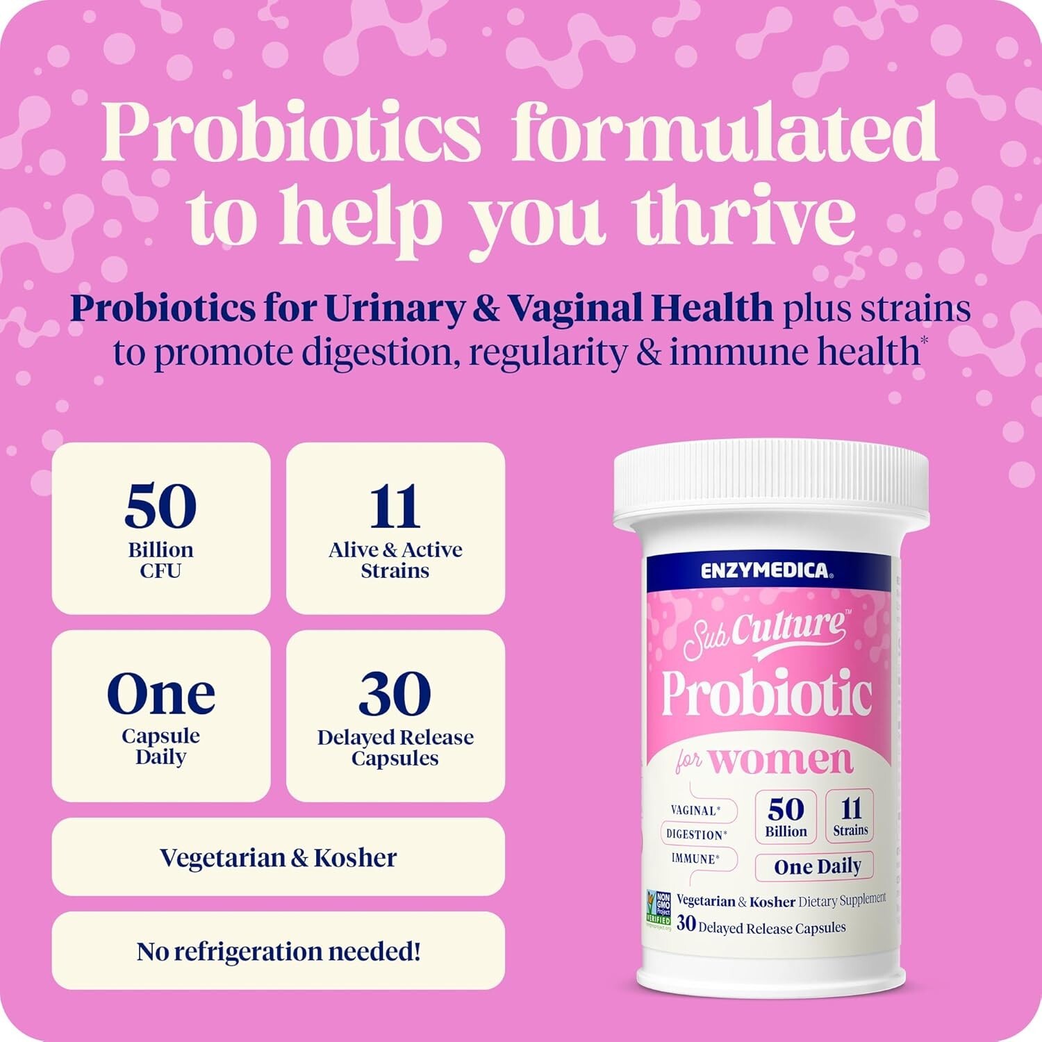 Enzymedica SubCulture Probiotics for Women’s Vaginal & Urinary Health, 30 caps