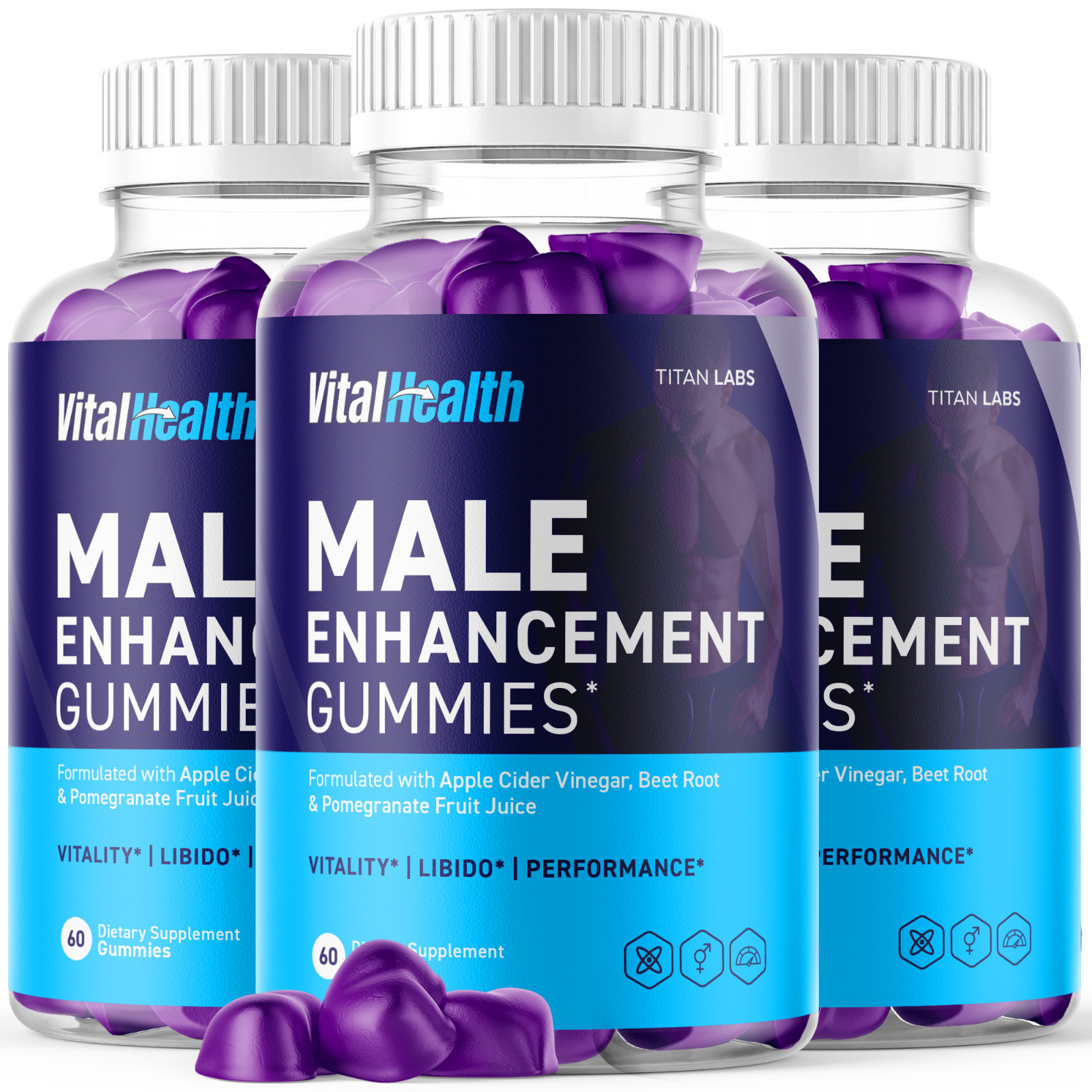 (3 Pack) VitalHealth Gummys Male Health Support Vitamin Vital Health 180 Gummies