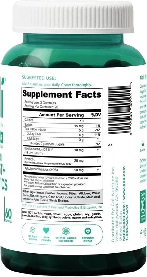 3 Bottles Goli Zero Sugar Best Seller Trio Set Gummies, 60 Counts Per Bottle